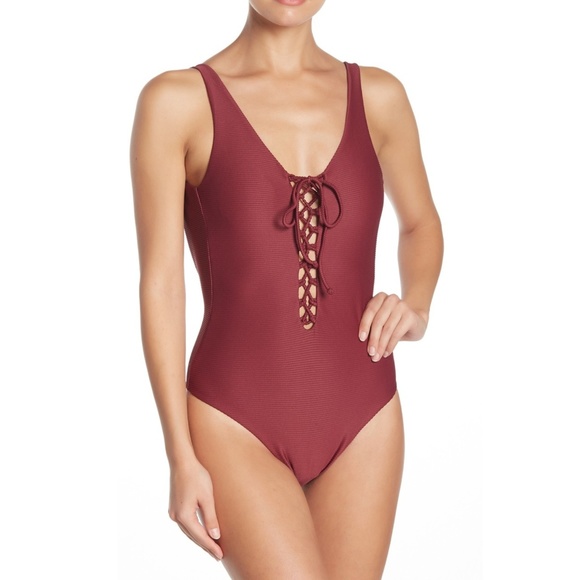 Onia Ribbed One-Piece With Lace-Up Front Swimsuit